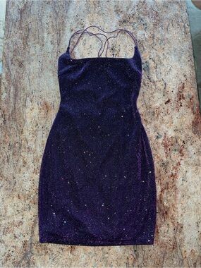 Windsor Purple Glitter Sparkle Backless Bodycon Mini Dress - MEDIUM